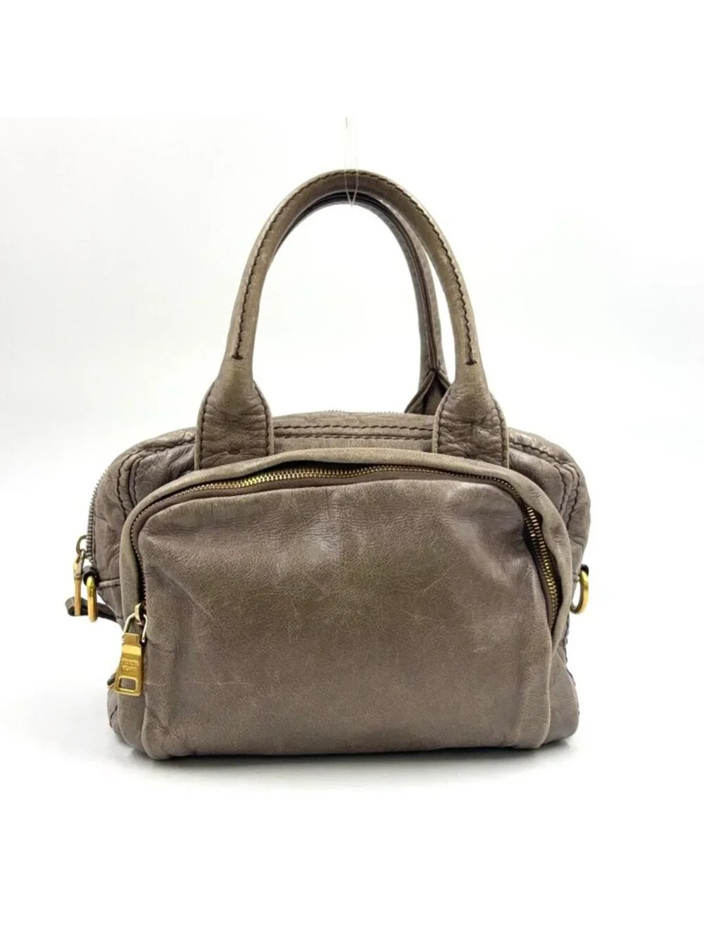 Prada Vitello Shine Bowlet Calf Gray Handbag Gold